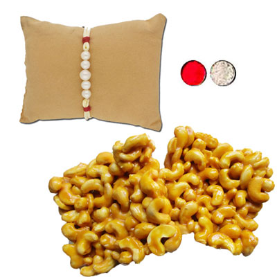 "Whispers Pearl Rakhi - JPJUN-23-058 (Single Rakhi), 250gms of Kaju Pakam - Click here to View more details about this Product